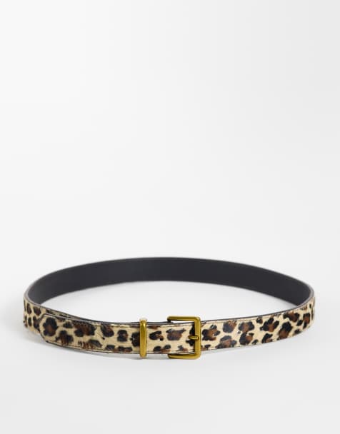 ASOS DESIGN hair on leather belt with square buckle in leopard print - view 1