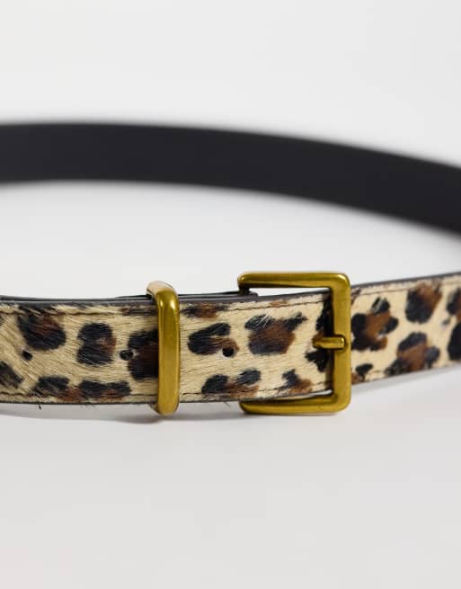 ASOS DESIGN hair-on-leather belt with square buckle in leopard print, 3 of 3