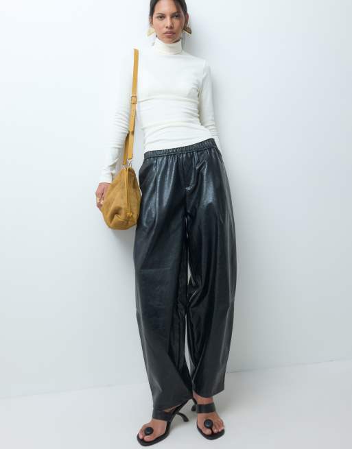 ASOS DESIGN hair on leather  drawstring pouch clutch bag with detachable strap in chartreuse, 4 of 5