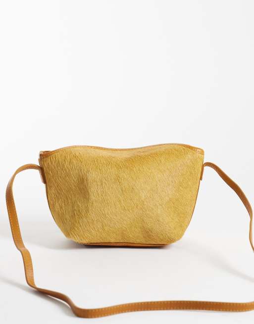 ASOS DESIGN hair on leather mini flap top crossbody bag in chartreuse, 2 of 4