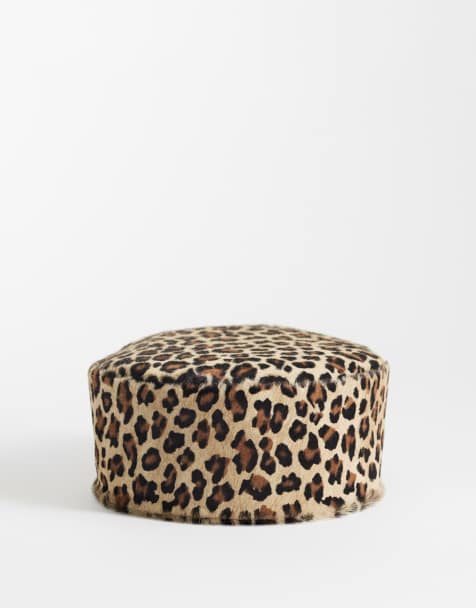 ASOS DESIGN hair on leather pillbox hat in leopard print - view 1