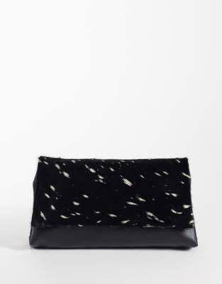 Asos Design Hair-on Real Leather Flap Clutch Purse In Multi