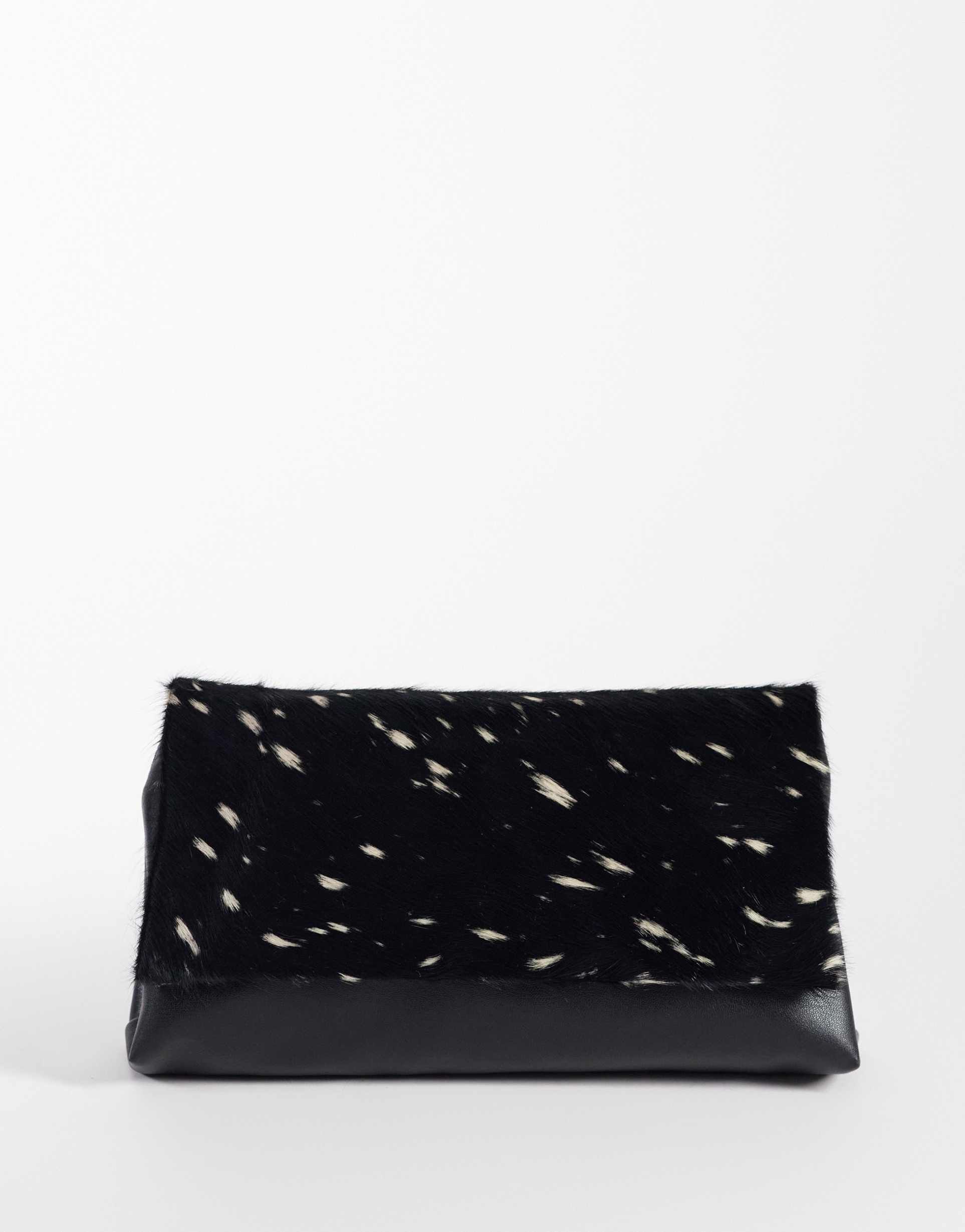 asos design hair-on real leather flap clutch purse in deer print