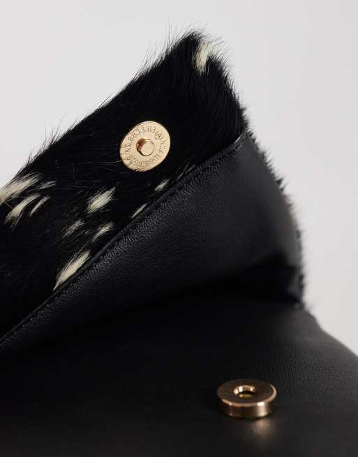    ASOS DESIGN hair-on real leather flap clutch purse in deer print, 3 of 4