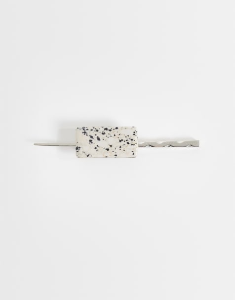 ASOS DESIGN hair pin with faux dalmatian design in brushed silver - view 1