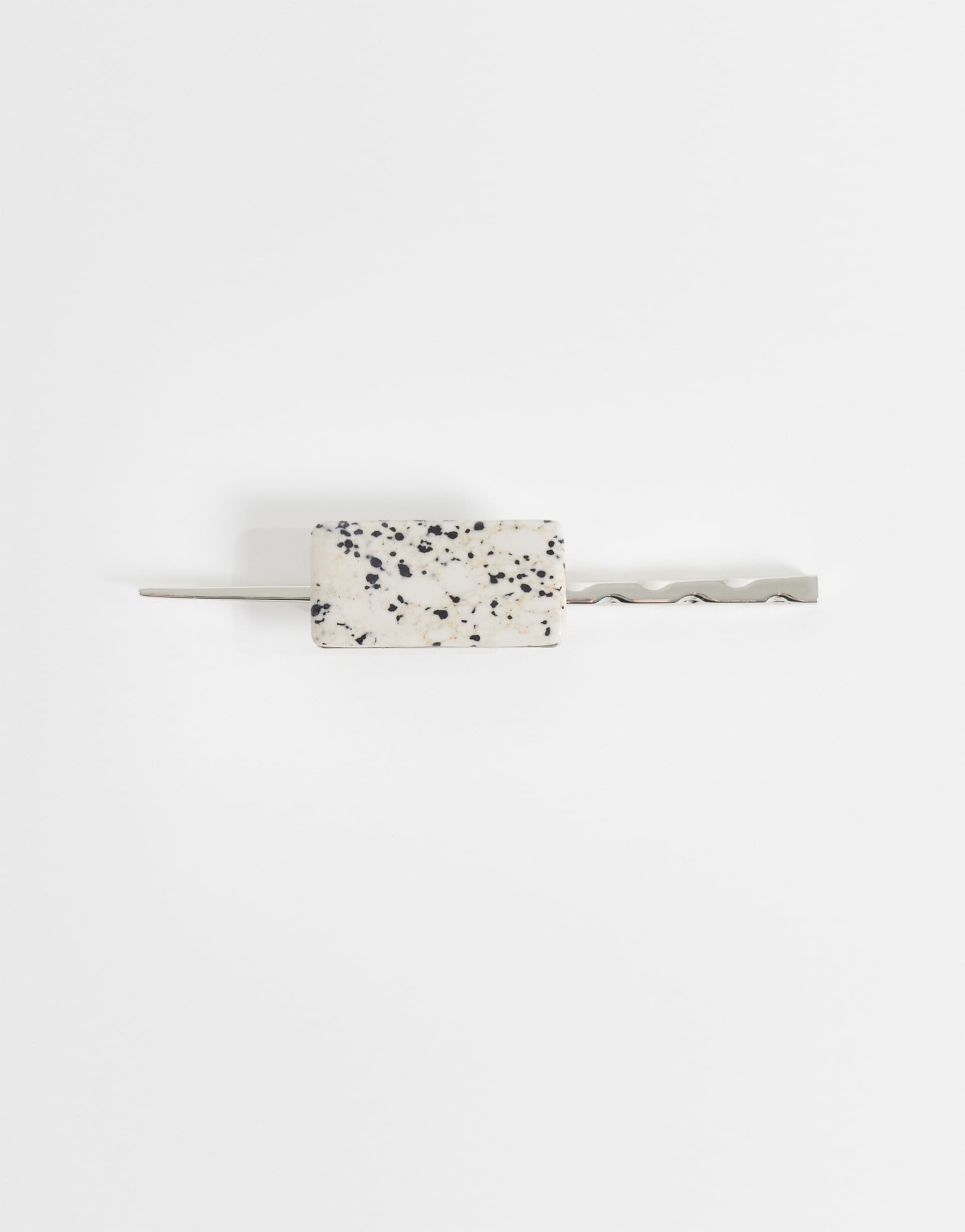 asos design hair pin with faux dalmatian design in brushed silver