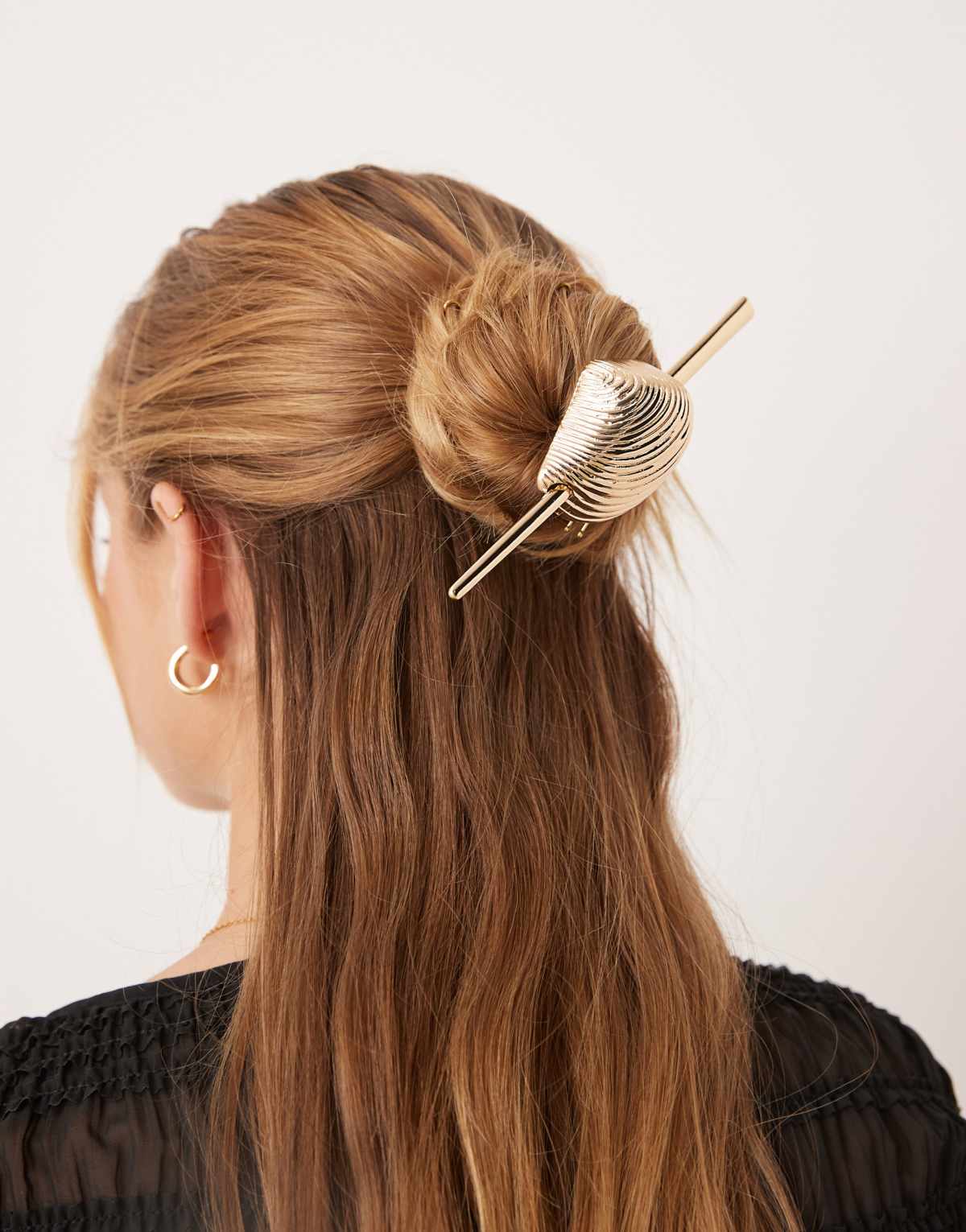 ASOS DESIGN hair pin with shell cuff in gold tone