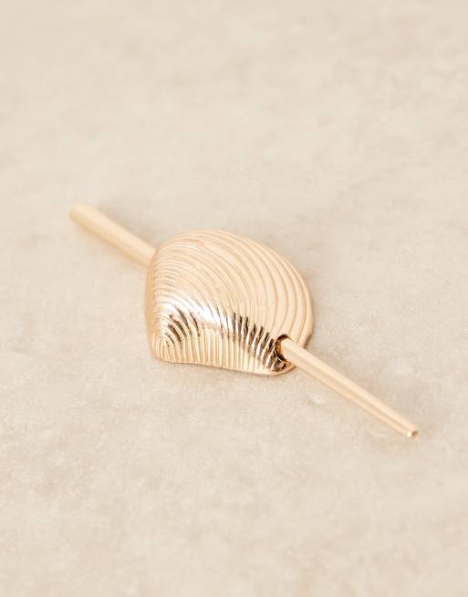 ASOS DESIGN hair pin with shell cuff in gold tone | ASOS