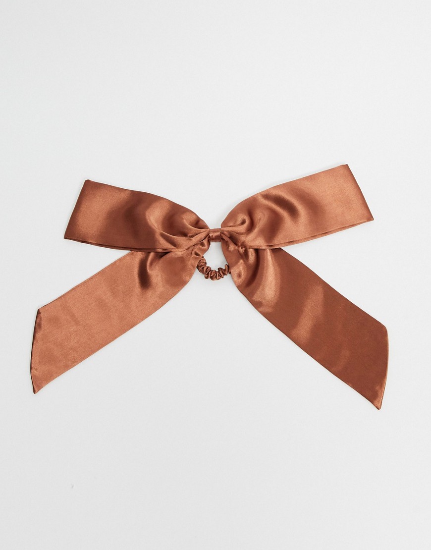 ASOS DESIGN hair scarf in chocolate satin-Multi