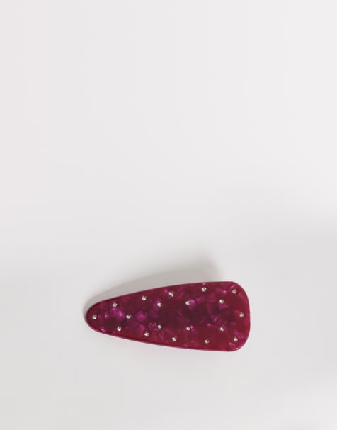 ASOS DESIGN hair slide in burgundy tortoise shell with clear gems - view 1