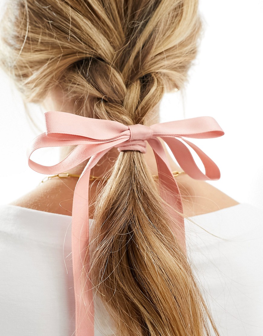 ASOS DESIGN hair tie with bow detail in pink