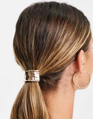 ASOS DESIGN hairband with hammered gold detail in gold tone