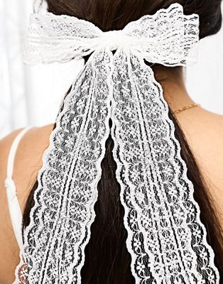 ASOS DESIGN hairband with lace bow detail in white