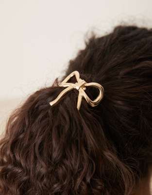 Asos Design Hairband With Metal Bow Detail In Gold