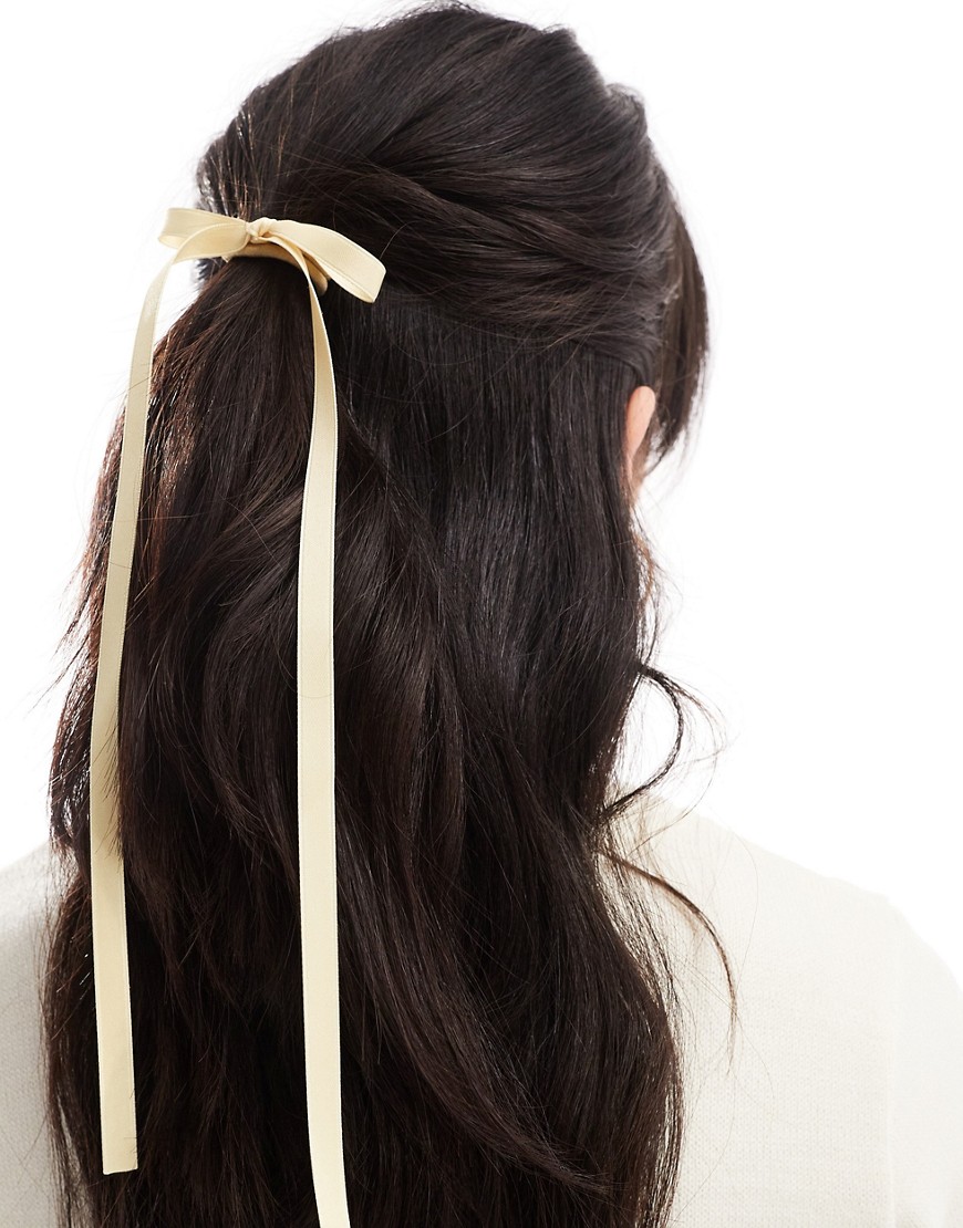 Asos Design Hairband With Skinny Bow Detail In Lemon-yellow In White