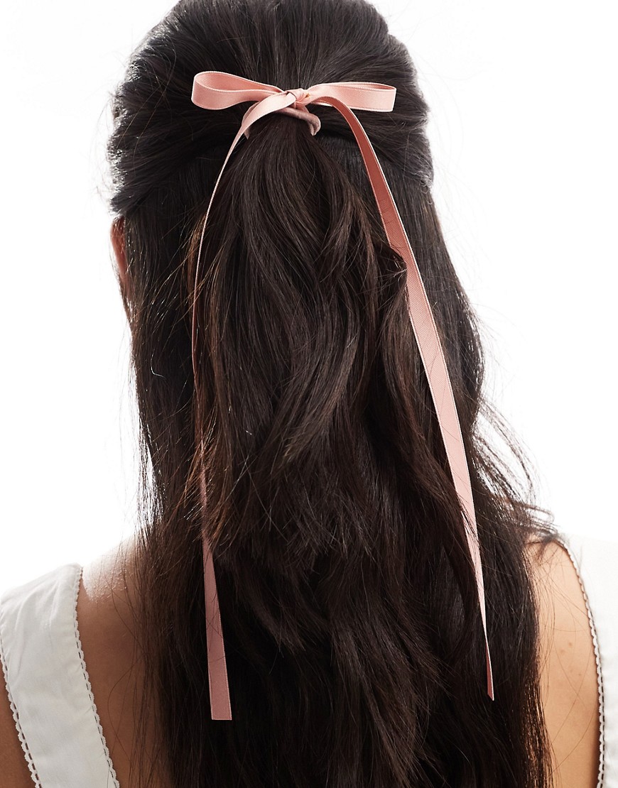 Asos Design Hairband With Skinny Bow Detail In Light Pink In White