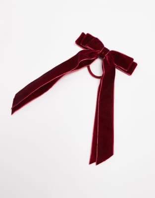 Asos Design Hairband With Velvet Bow Detail In Red