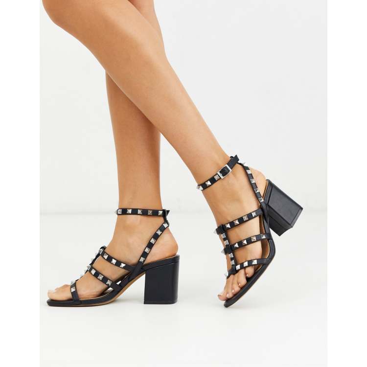 ASOS DESIGN Haiti studded blocked heeled sandals in black