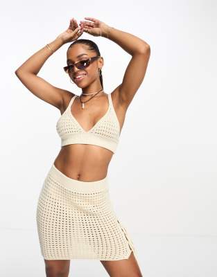 ASOS DESIGN - Häkel-Bustier in Creme, Kombiteil-Weiß