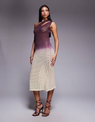 ASOS DESIGN - Häkel-Midikleid in Rosa mit Farbverlauf, Schulterschlitz und Strassverzierung-Bunt