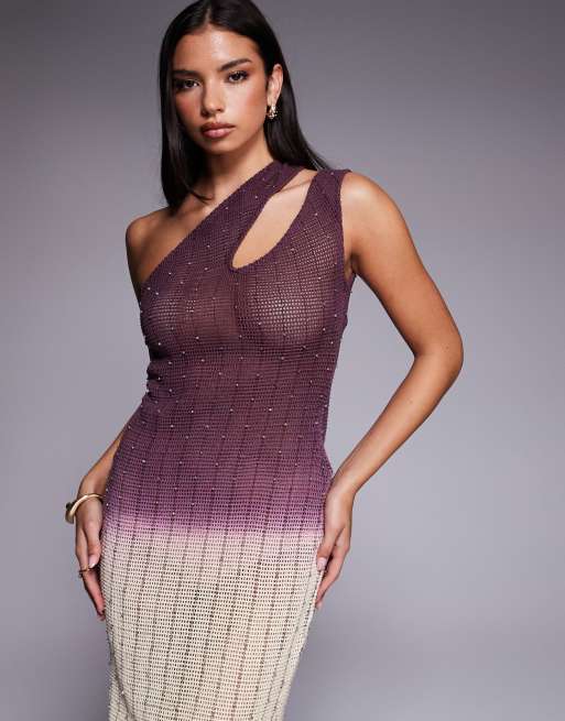 ASOS DESIGN – Häkel-Midikleid in Rosa mit Farbverlauf, Schulterschlitz und Strassverzierung, 2 von 4