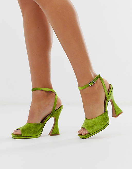 ASOS DESIGN Hakka platform heeled sandals in green velvet