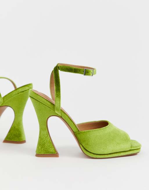 Green velvet store platform heels