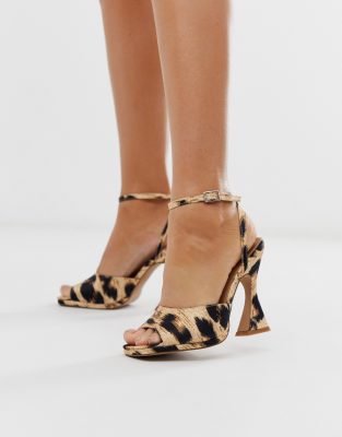 ASOS DESIGN Hakka platform heeled sandals in leopard-Multi