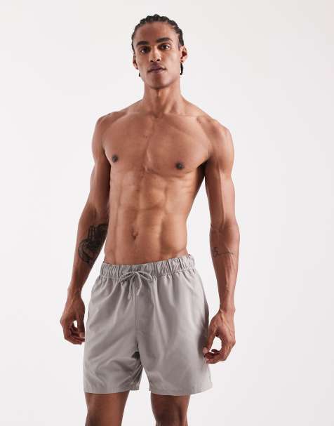 ASOS DESIGN – Halblange Badeshorts in Grau - view 1