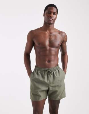 Halblange Badeshorts in Khaki-Grün Grün S