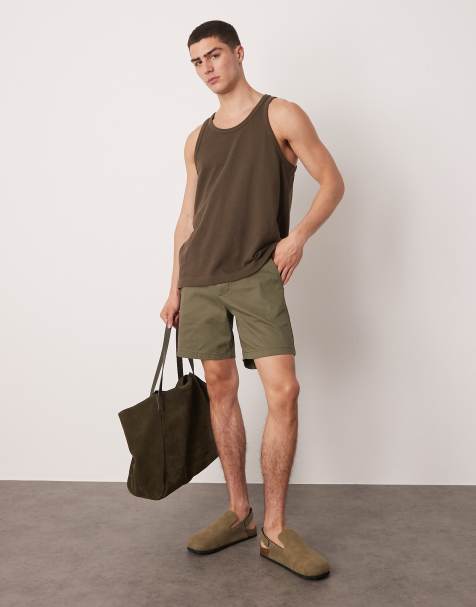 ASOS DESIGN – Halblange Chino-Shorts in Khaki mit engem Schnitt - view 1