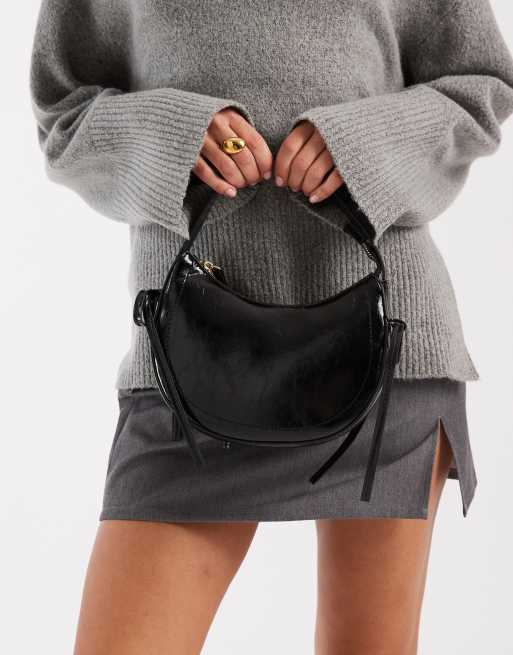 ASOS DESIGN – Halbmondförmige Schultertasche in Schwarz mit seitlichem Schleifendetail, 4 von 4