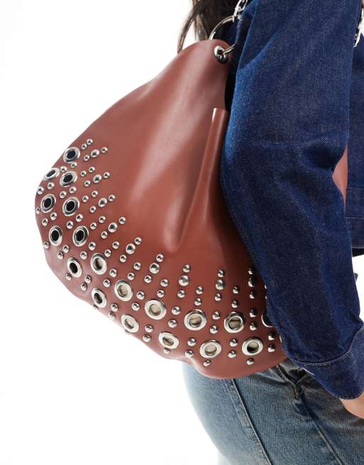 ASOS DESIGN – Halbrunde Tragetasche aus hochwertigem Leder in Rosé mit Ösendetail , 2 von 3