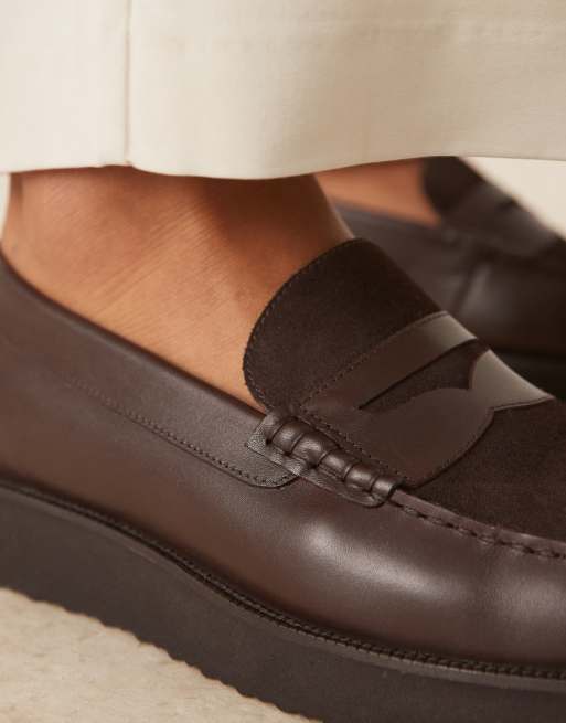 ASOS DESIGN loafers in brown leather and suede mix