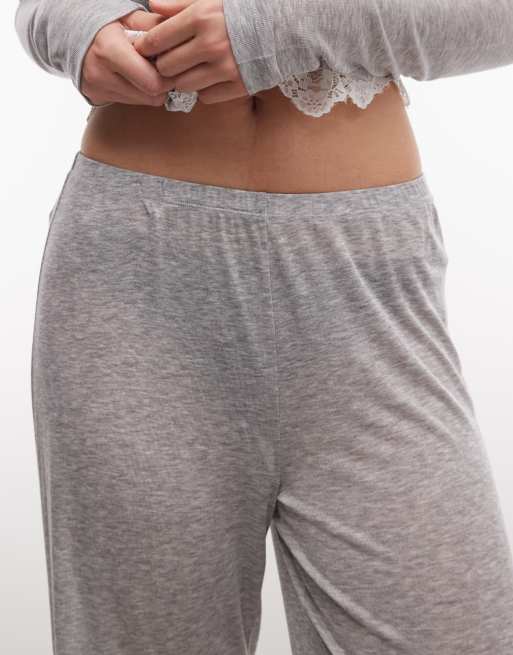 ASOS DESIGN – Halbtransparente Hose in Grau mit weitem Bein und Spitzenbesatz, 4 von 5