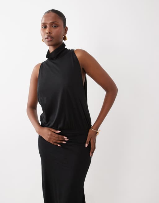 ASOS DESIGN halbtransparentes Strick-Maxikleid mit hohem Ausschnitt und ohne Ärmel in Schwarz, 4 von 4
