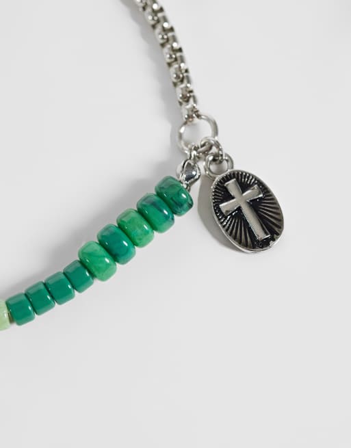 ASOS DESIGN half and half beaded chain bracelet with cross coin charm in multi, 3 of 3