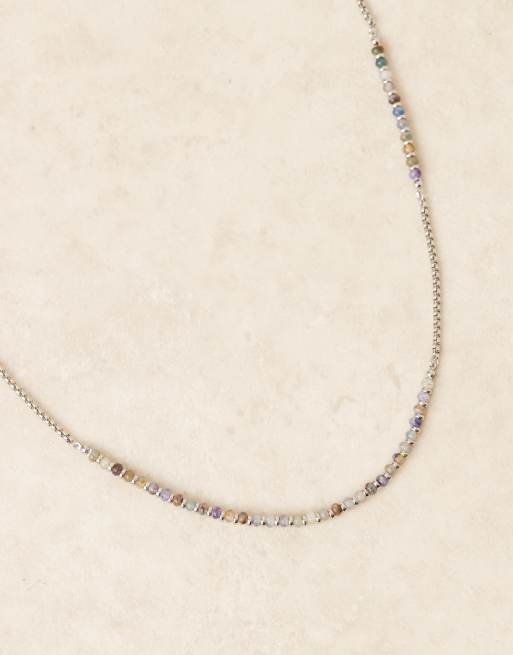 ASOS DESIGN half and half chain and bead necklace in silver, 2 of 3