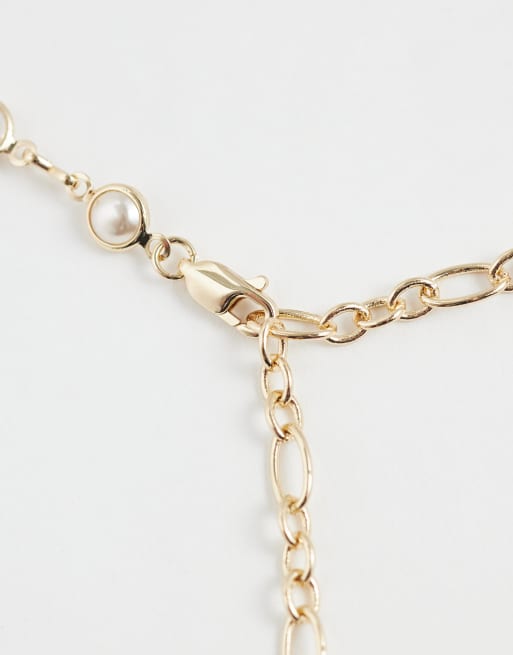 ASOS DESIGN half and half faux pearl chain necklace in gold tone, 3 of 4