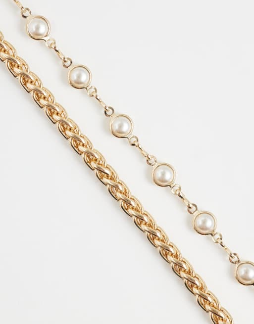 ASOS DESIGN half and half faux pearl chain necklace in gold tone, 4 of 4