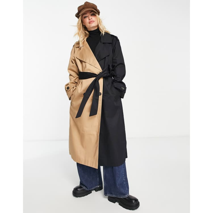 Black and shop tan trench coat