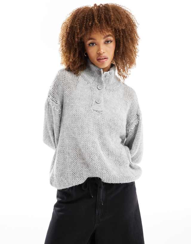 ASOS DESIGN - half button blanket stitch jumper in grey