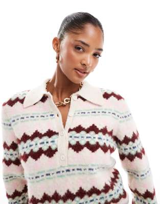 Asos Design Half Button Fairisle Sweater In Multi
