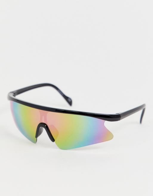 ASOS DESIGN half frame flared visor fashion glasses with rainbow flash
