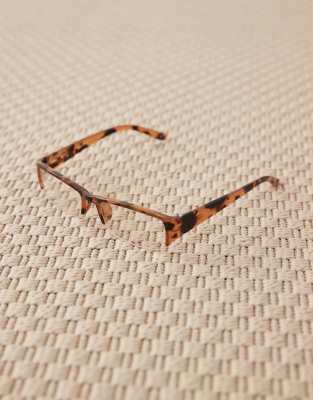 Asos Design Half Frame Square Glasses In Brown