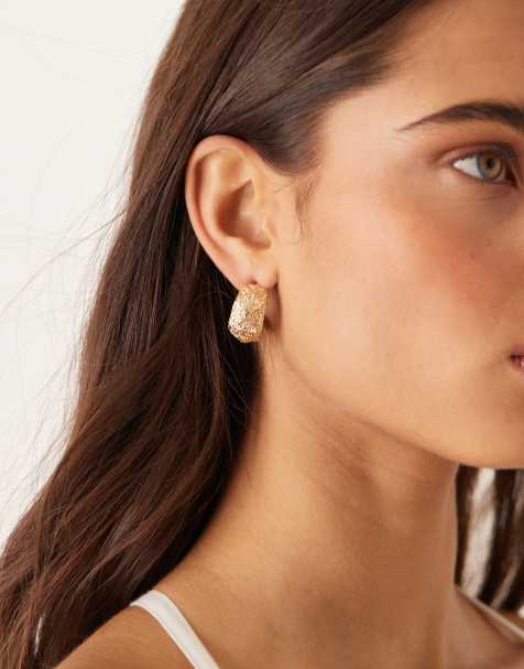 ASOS DESIGN half hoop earrings in textured abstract design in gold tone - view 1