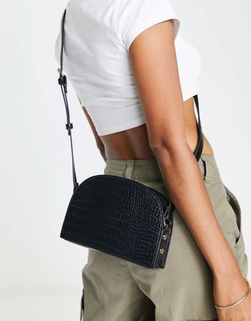 Black croc store crossbody bag