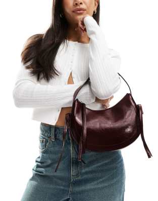 half moon shoulder bag with side bow detail in burgundy-Red