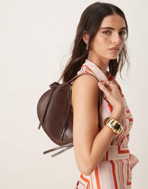 ASOS DESIGN half-moon shoulder bag with side bow detail in chocolate, 4 of 4