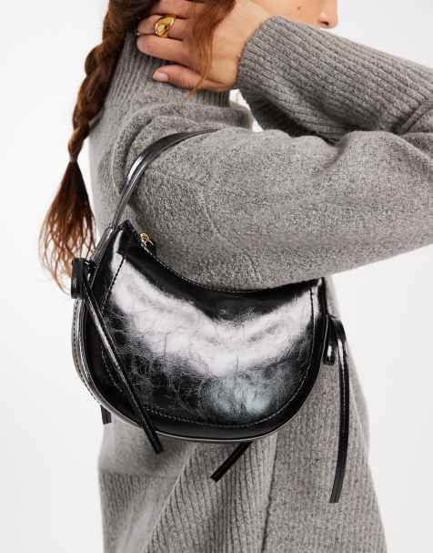 ASOS DESIGN half moon shoulder bag with side bow details in black - view 1